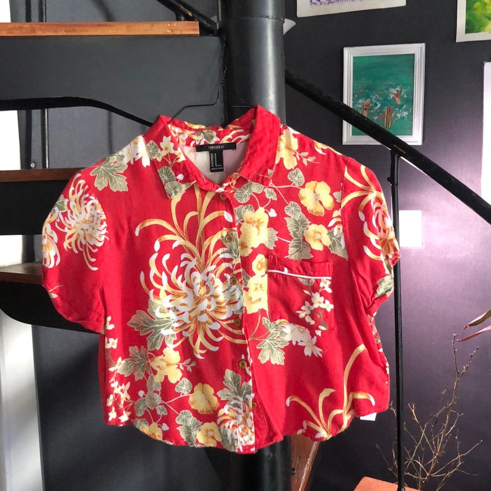 Hawaiian Style Cropped Button Up